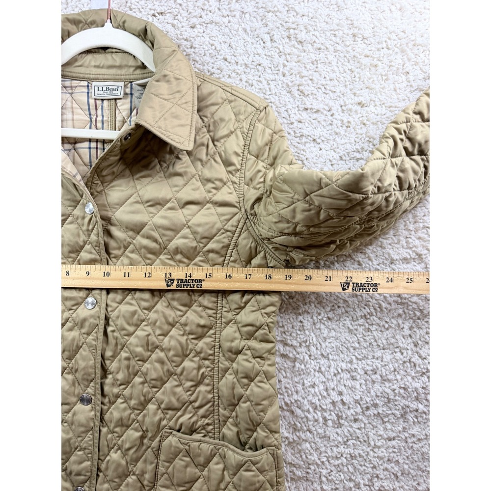 L.L. Bean Quilted Barn Jacket Women Small Tan Good Plaid Lined Snap Front 0GCX8 - Picture 7 of 12